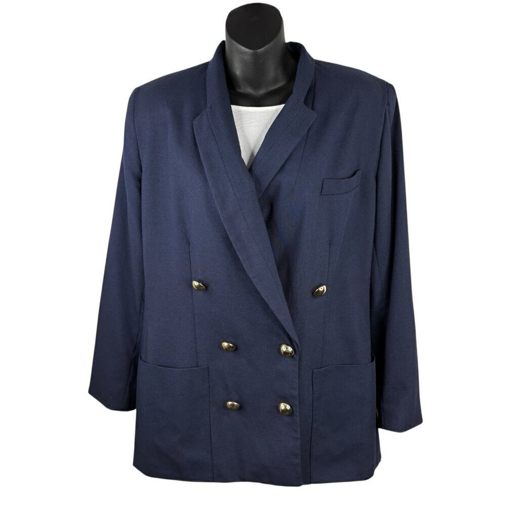 VTG 80s Oleg Cassini Navy Blazer Double Breasted 6 Button Front Women’s 12